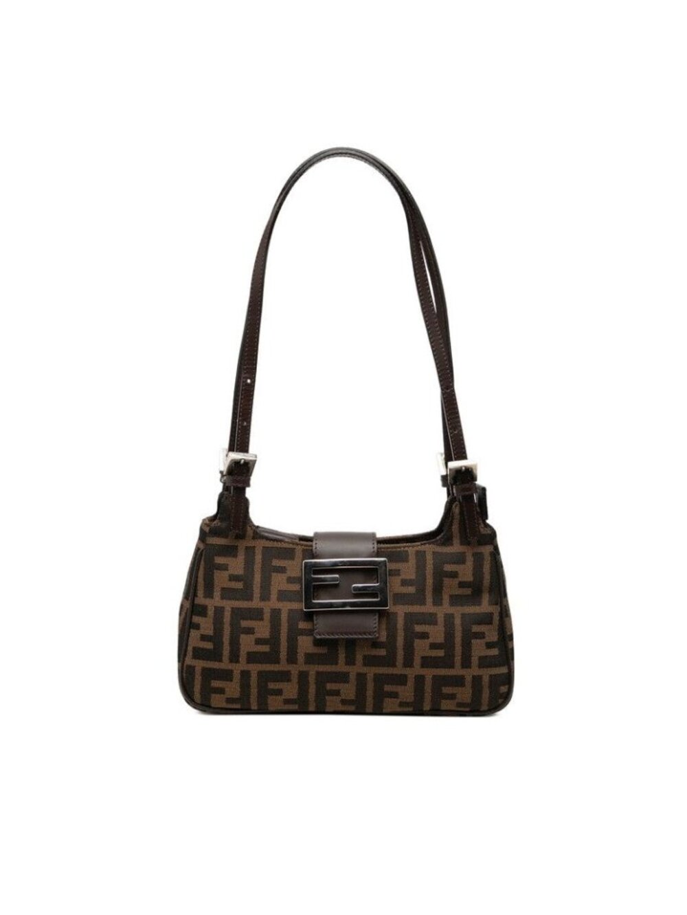 Fendi Zucca Handbag Bag Brown Black Canvas Leather